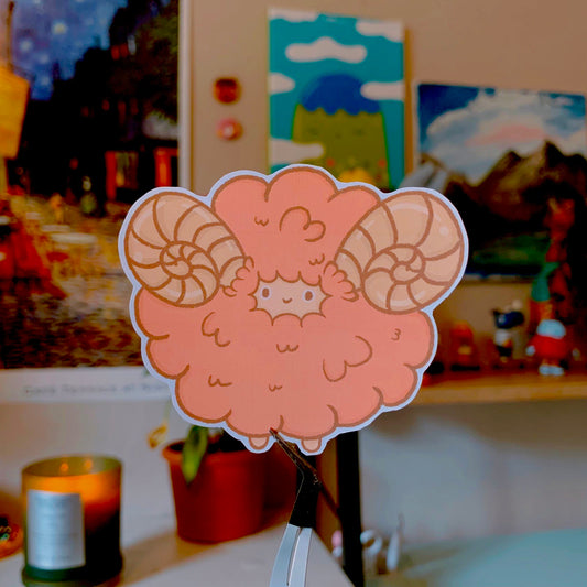 Sticker of cute extremely furry little sheep