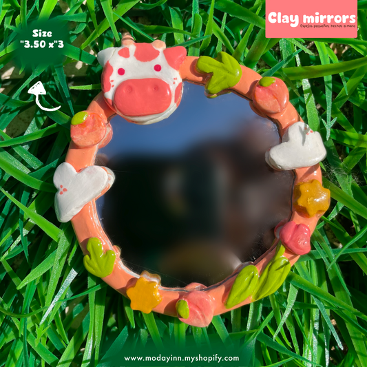 Clay Mirror "Peach cow"