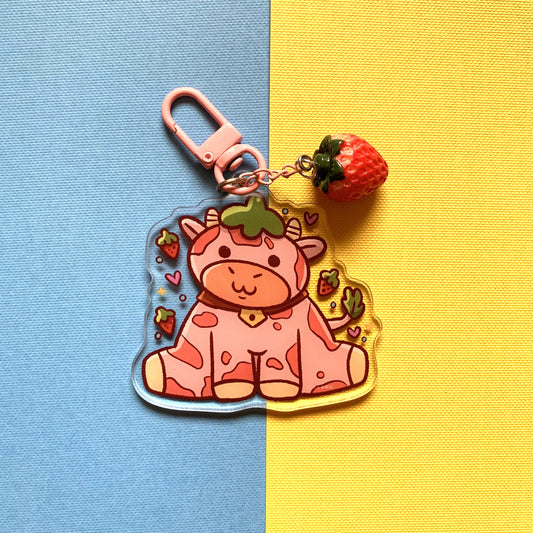 Keychain " Strawberry cute cow"